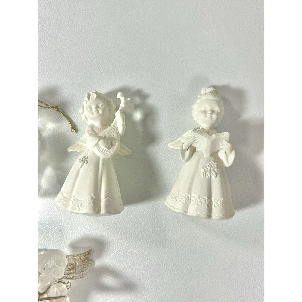 Lot of 9 Cherub Angel Christmas Ornaments Frosted White Gold Trim Heaven Plastic